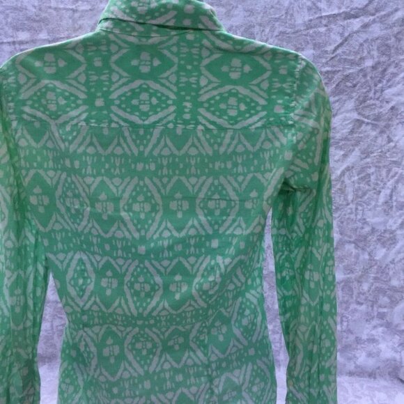 J. CREW Perfect Fit Green Print Button Down XXS - Picture 5 of 8